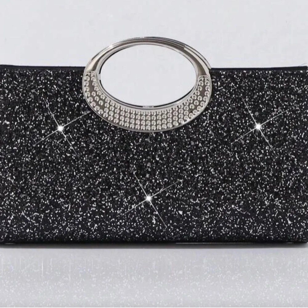 Black Glitter Evening Clutch Handbag
